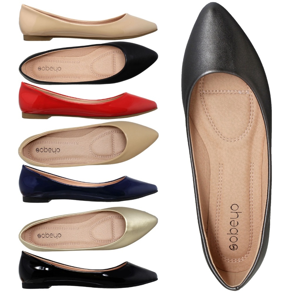 Women Ballet Flats Pointed Toe Black SOBEYO DEE-02